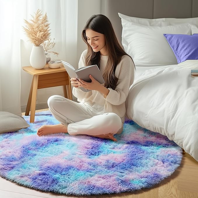 ONASAR Rainbow Round Area Rugs 5ft, Soft Bedroom Circle Rug Mats - Image 7