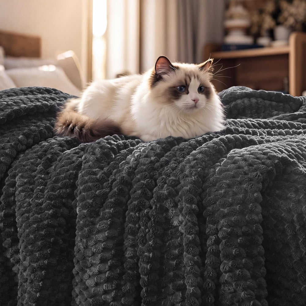PHF Soft Cozy Fleece Blanket King, 340GSM Lightweight Warmth, Dark Grey