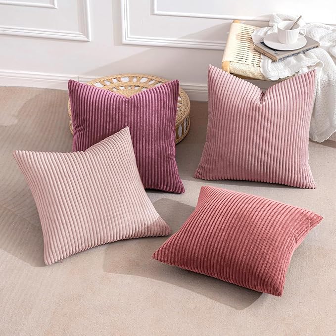 MIULEE Pack of 4 Purple Pink Valentines Corduroy Decorative Throw Pillow Covers - Image 4
