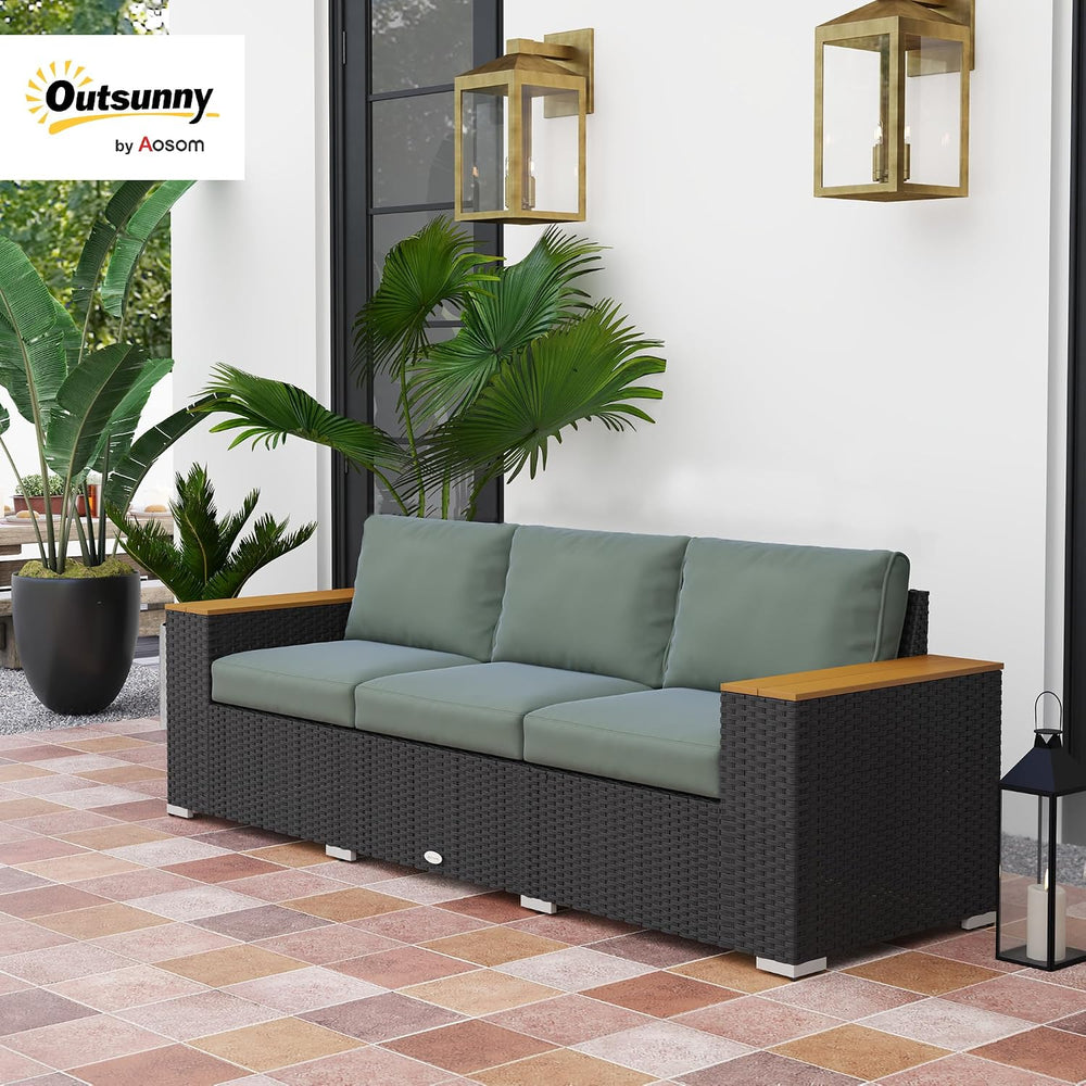 Outsunny 3-Seat Outdoor Patio Sofa Couch 24.5" Wide Deep Seats Dark Gray