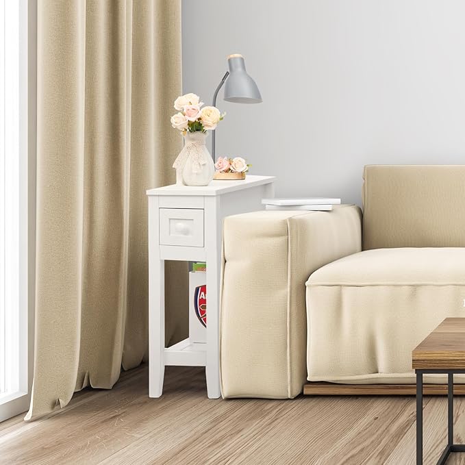 Narrow Side Table for Small Spaces, White, Set of 1, 24" L x 8.5" W...
