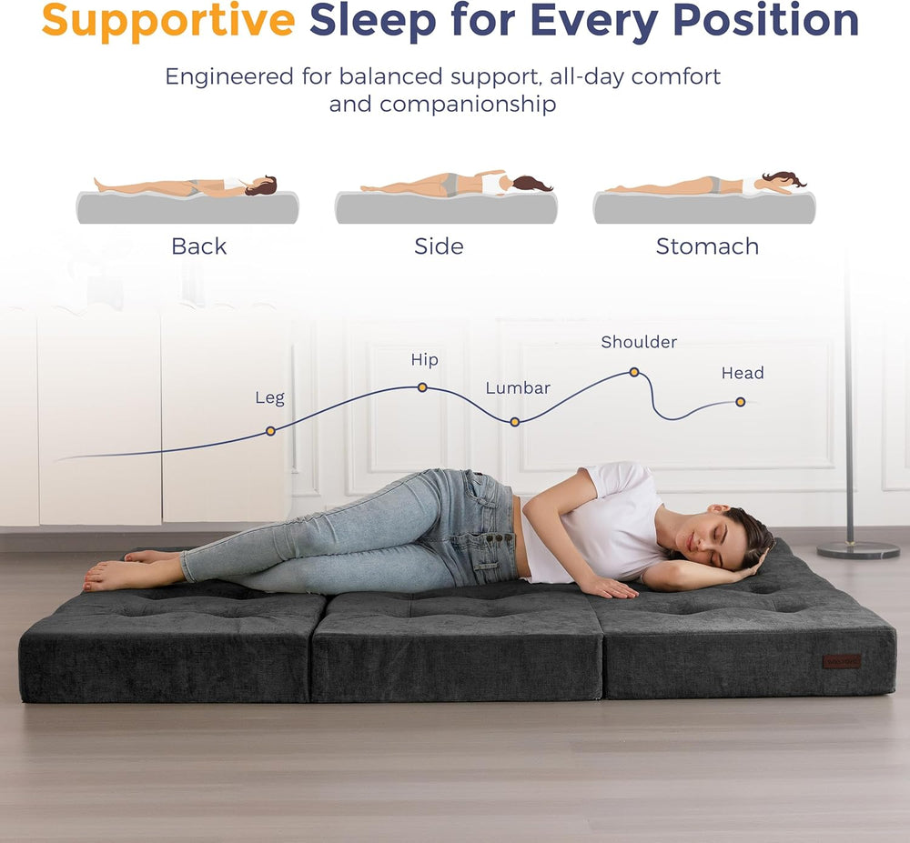 MAXYOYO 6" Folding Sofa Bed for Floor, Tufted Tri-Fold Floor Mattress wi...