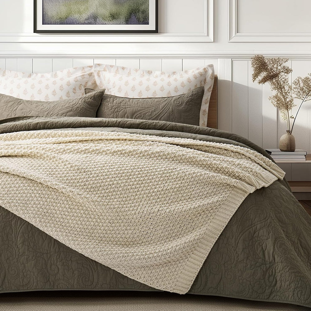 EVERGRACEHOME Chunky Chenille Knit Throw Blanket, 50 x 60, Beige