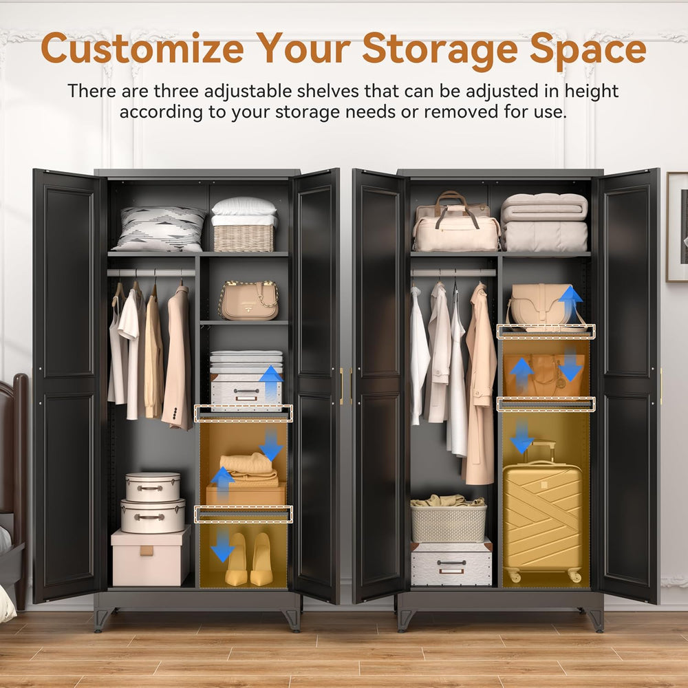 Metal Armoire Wardrobe Closet, 71" Tall Wardrobe Cabinet with 2 Doors