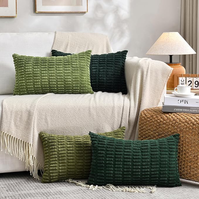 Fancy Homi Set of 4 Green Lumbar Rectangle Decorative Throw Pillow Covers 12x24 by Fancy+Homi