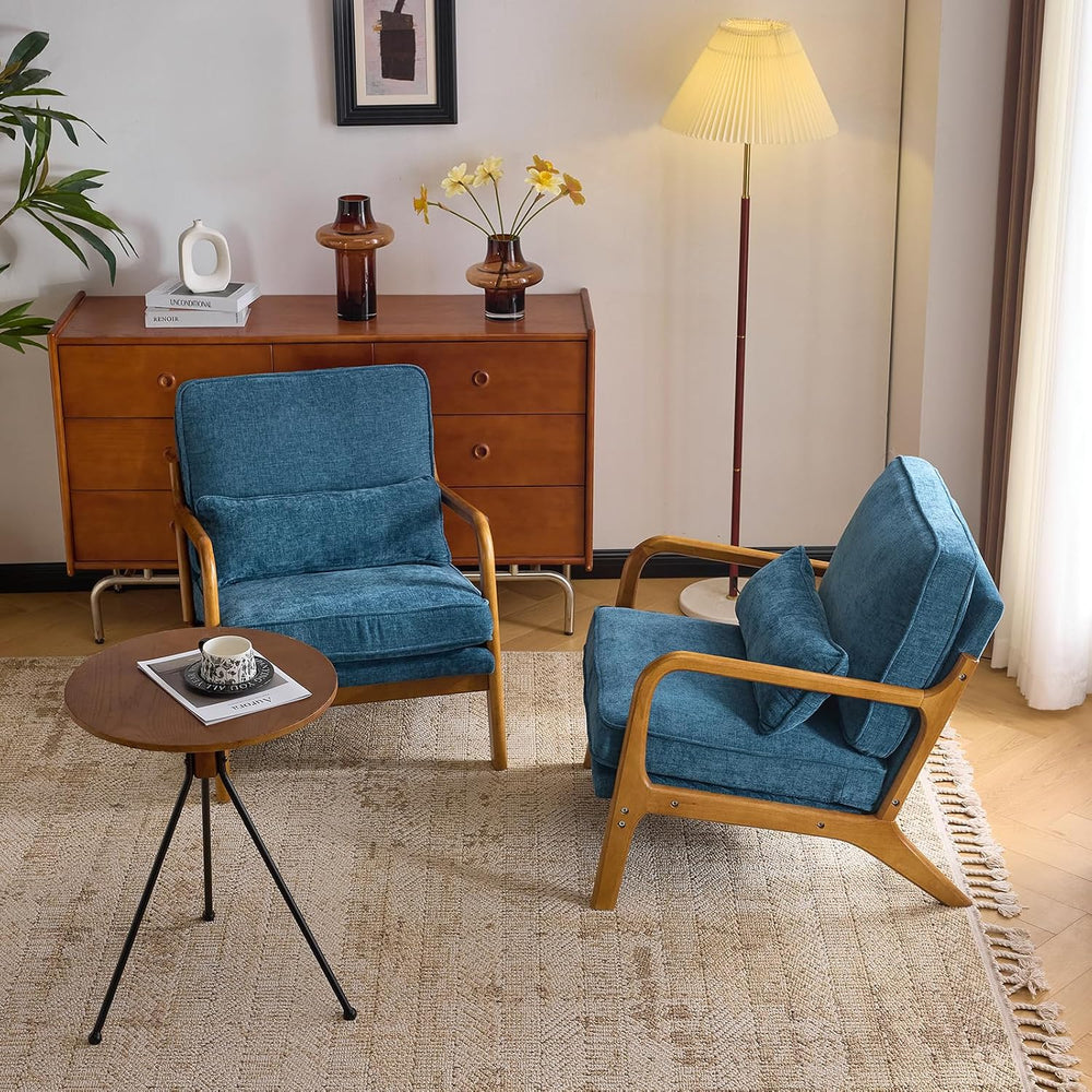 VINGLI Chenille Mid-Century Modern Accent Chair Set of 2, Cute Reading Arm Ch...