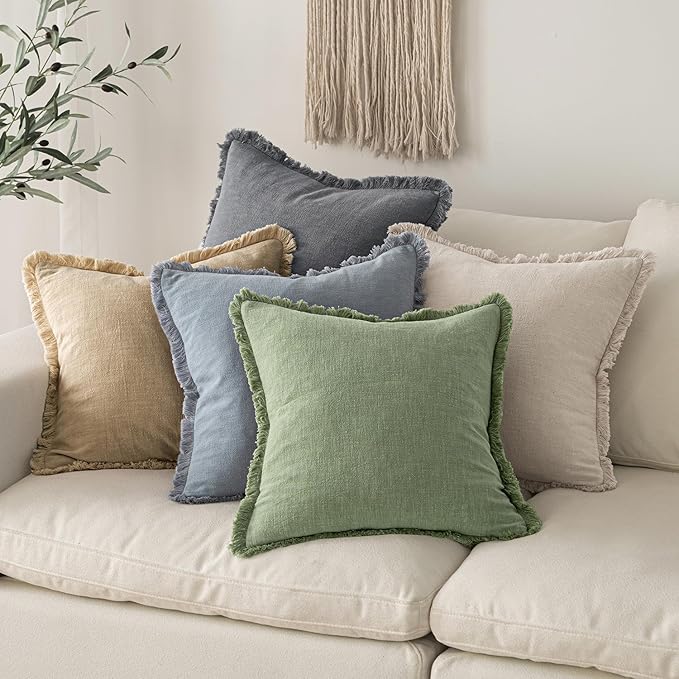 MIULEE Decorative Throw Pillow Covers Neutral Linen Fringe Throw Pillows Euro - Image 6