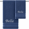 Liberty21 Luxury Embroidered Bath & Hand Towels, 100% Cotton. Custom Monogrammed Personalized Embroidered Towels. Set Includes : 1 Bath Towel and 1 Hand Towel. (Deep Blue)