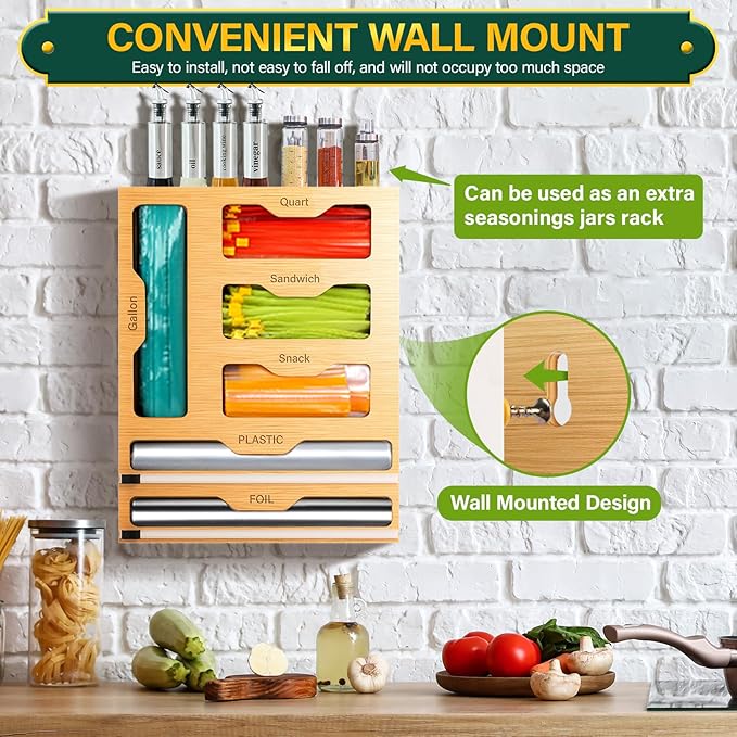 KOCWELL Bag Organizer and Plastic Wrap Dispenser