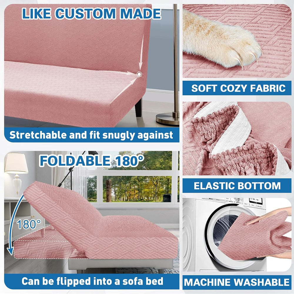 Stretch Fit Futon Cover (67"-82") Armless Futon Sofa Bed Slipcover ...