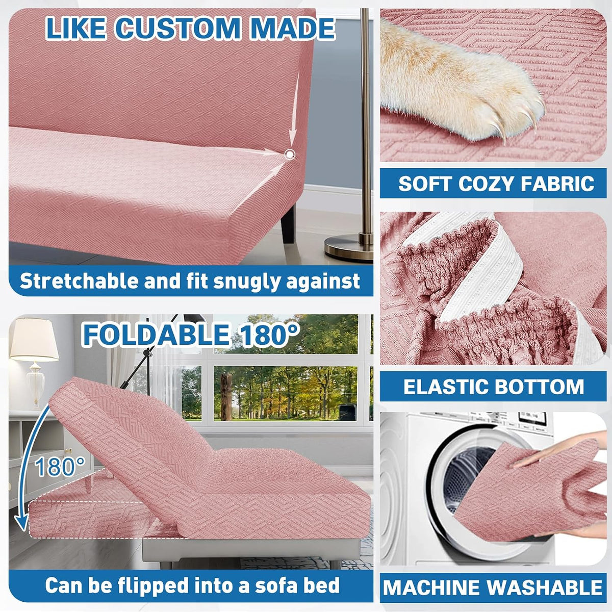 stretch fit futon cover (67"-82") armless futon sofa shown in use