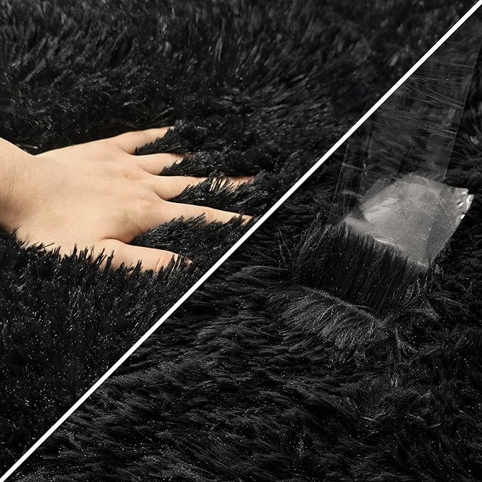 2x6 Bedside Area Rugs for Bedroom Soft Fluffy Shag Black Rug for Hallway - Image 6