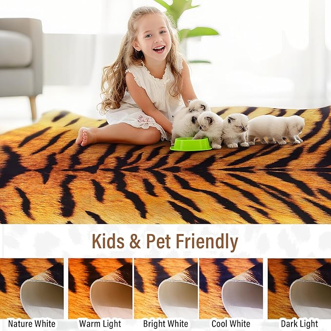 AROGAN Premium Tiger Print Rug 6.2x7 Feet, Machine Washable Faux Fur Rug - Image 8