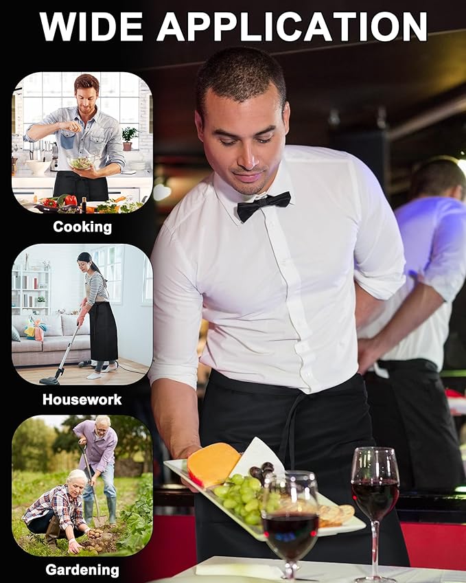 Xtinmee 4 Pcs Bistro Aprons 2 Pockets 32 Inch Waterproof Half Waist Black - Image 4