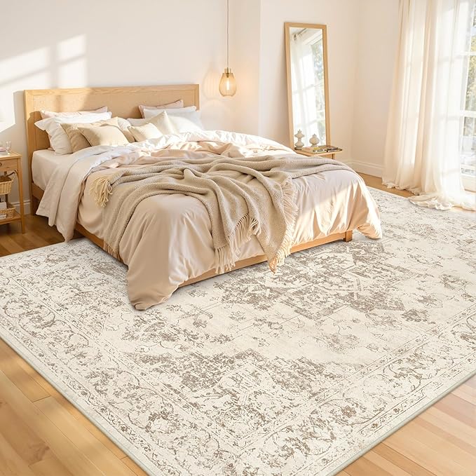 8x10 Area Rugs for Living Room: Vintage Boho Neutral Washable Rug Indoor Soft - Image 2