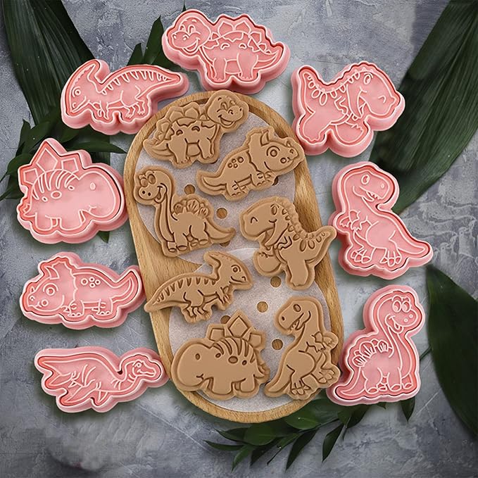 Dinosaur Cookie Cutters With Plunger Stampers Set, 8 Piece 3D Dinosaur - Image 2