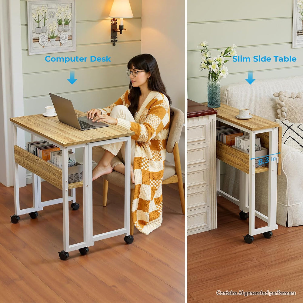 GreenForest Folding Desk with Wheels, 24.8 Inch Compact Rolling Computer Tabl...