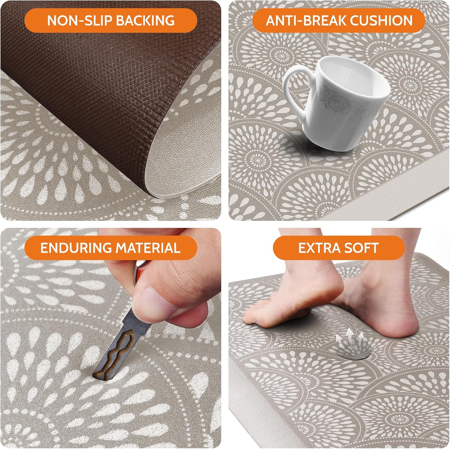 Mattitude 4/5 Inch Kitchen Mat, 17.3x28in Heavy Duty Ergonomic Comfort Foam Standing Desk Mat, Waterproof Non-Slip Standing Mats and Rugs for Kitchen, Office, Khaki
