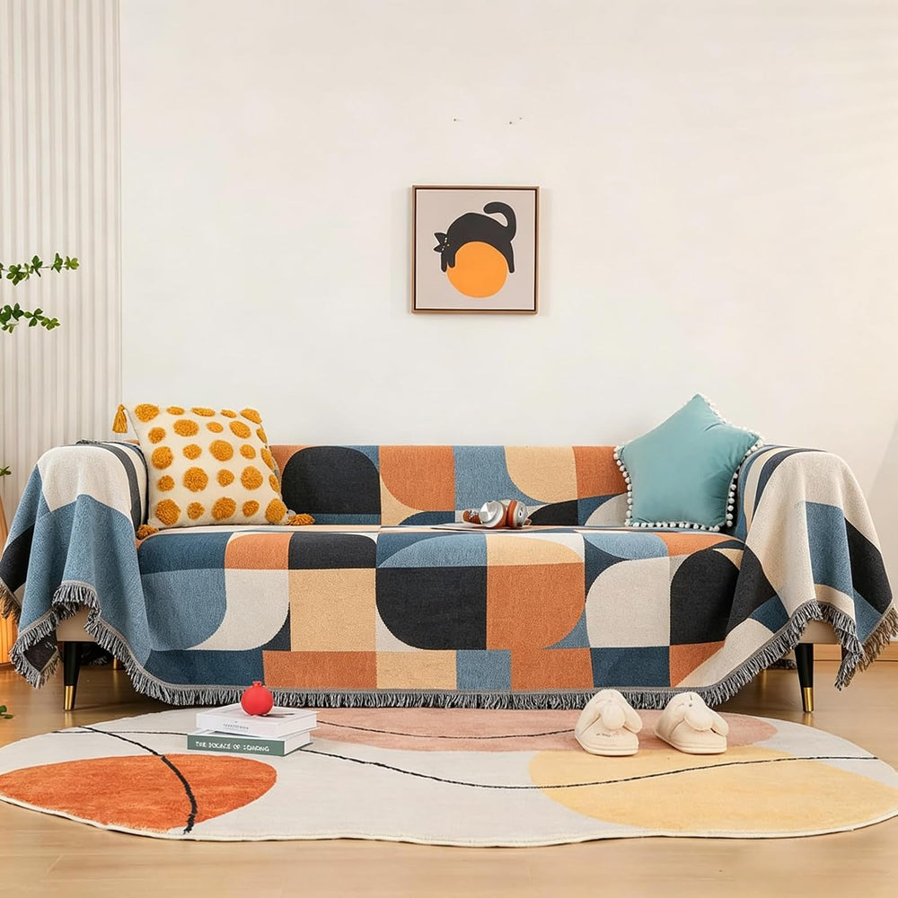 Luxlovery Beige Bohemian Sofa Throw Blankets Ethnic Woven Boho Geometric Mult...