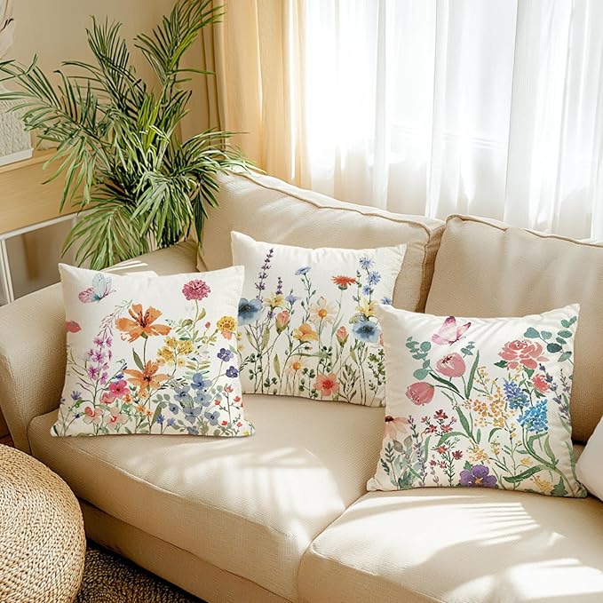 ONFAON Spring Summer Pillow Covers 20x20 Set of 4, Floral Seasonal Summer - Image 7