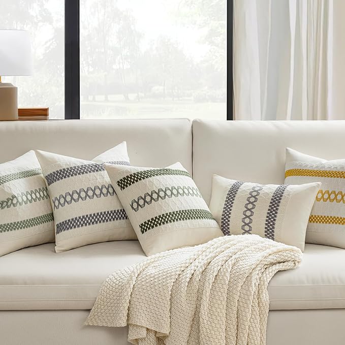 MIULEE Set of 2 Gray Boho Decorative Pillow Covers 18x18 Inch Farmhouse Rustic - Image 2