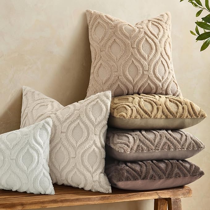 decorUhome Throw Pillow Covers 16x16 Inch Set of 2, Soft Plush Faux Wool Light - Image 2