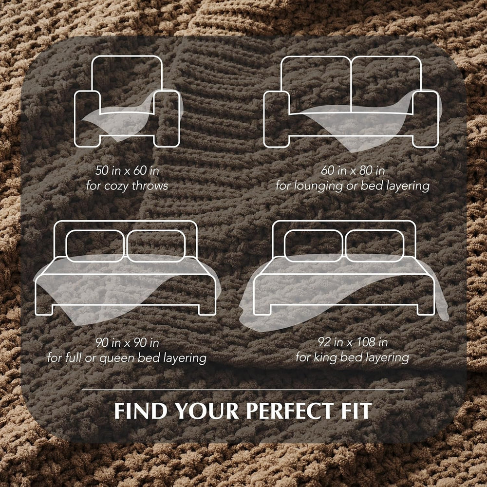 EVERGRACEHOME Chunky Chenille Knit Throw Blanket, 108x92, Camel Brown