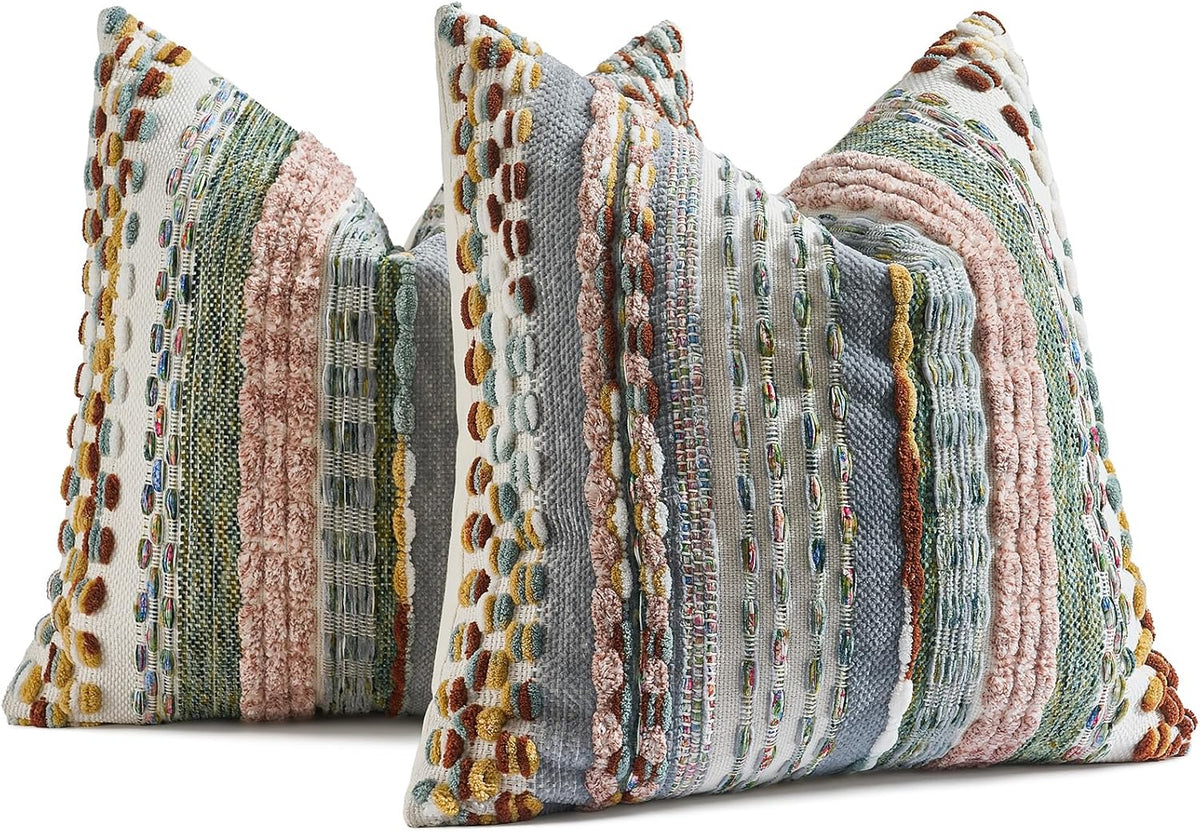 set of 2 chenille tufted striped textured boho, main product view