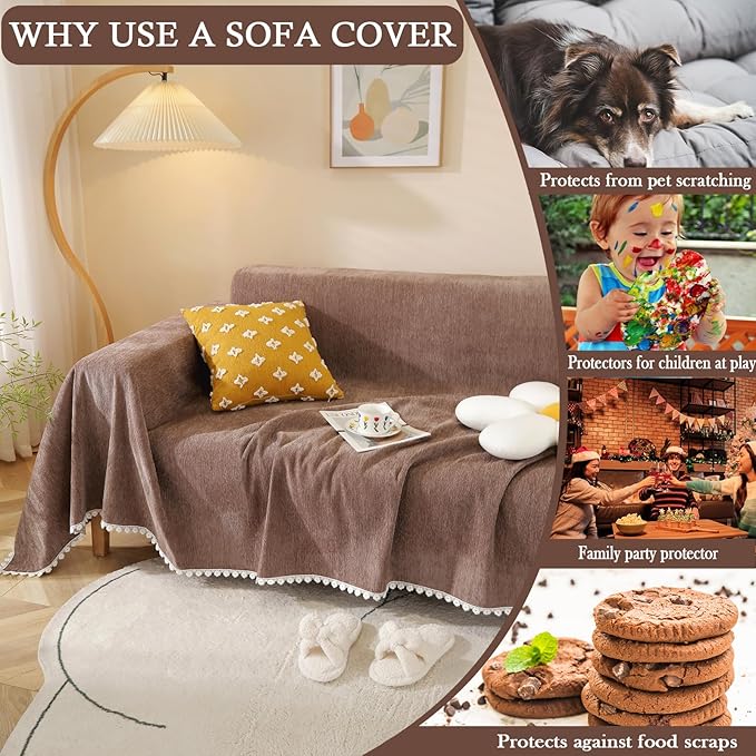 HANDONTIME Brown Sofa Covers Slipcover Simple Couch Cover - Image 3
