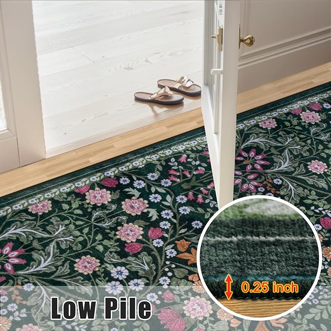 Entryway Rug 2X3 Small Rugs: Floral Washable Door Mat Vintage Soft Low Pile - Image 9
