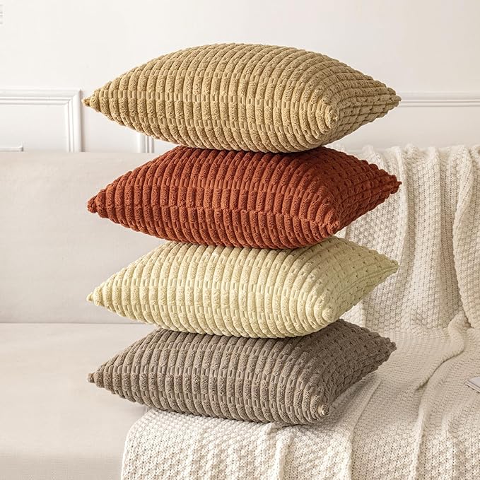 MIULEE Pack of 2 Dark Rust Corduroy Decorative Pillow Covers 16x16 Inch Soft - Image 3