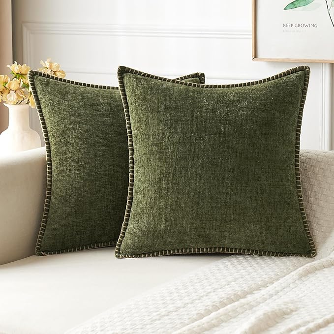 MIULEE Pack of 2 Couch Throw Pillow Covers 18x18 Inch Olive Green Farmhouse by MIULEE