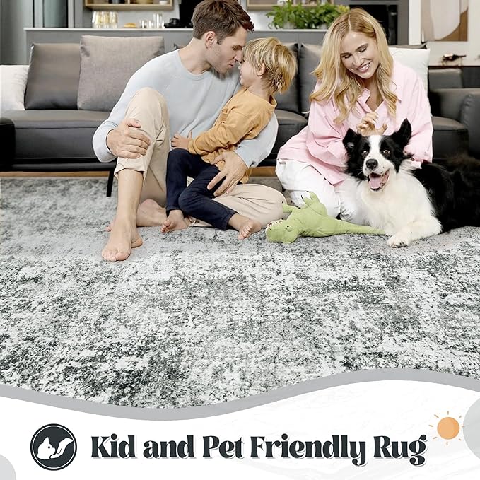 5x7 Area Rugs for Living Room, Washable Modern Abstract Large Area Rug Neutral - Image 3