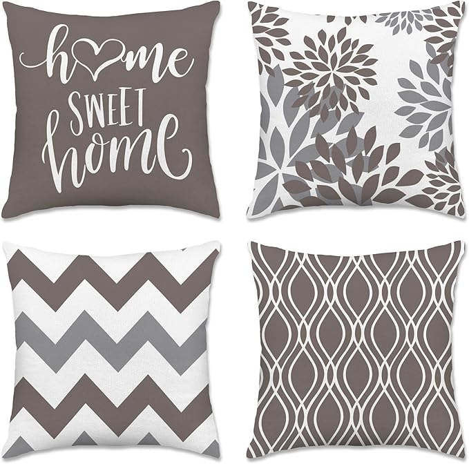 Hexagram Geometric Grey Pillow Covers 16x16 Set of 4, Decorative Outdoor Boho by Hexagram