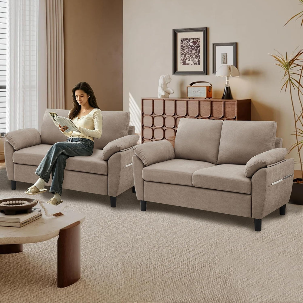 57" Loveseat Sofa, Modern Linen Comfy Love Seat with Back Cushions and S...