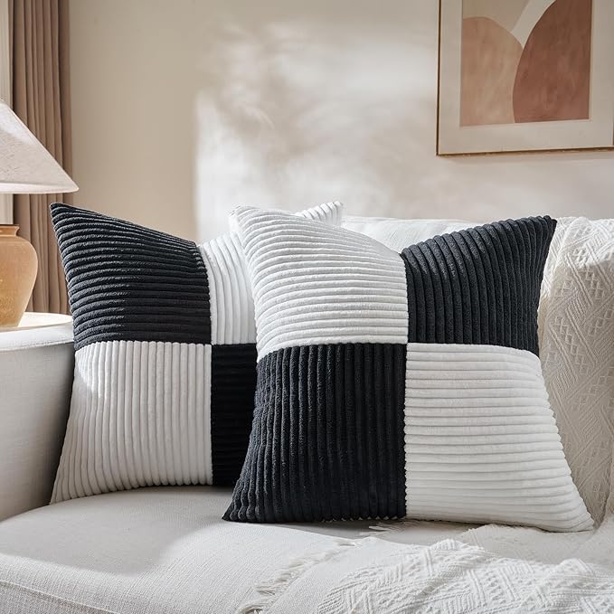 Fancy Homi Set of 2 Black White Big Decorative Throw Pillow Covers 24x24 Inch by Fancy+Homi