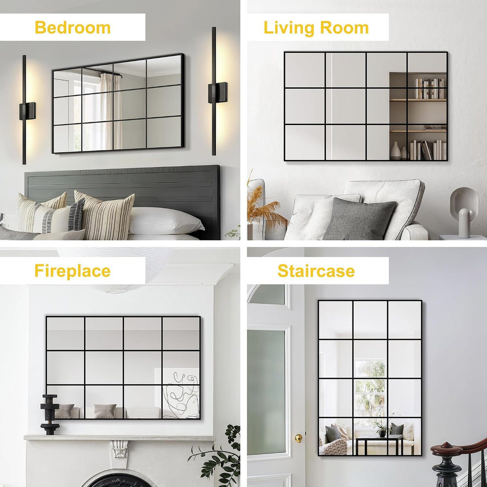 Window Pane Wall Mirror 24"x36" Black