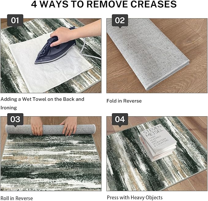 Lansny Modern Abstract Runner Rug 2x6, Forest Green Washable Kitchen Runner - Image 3