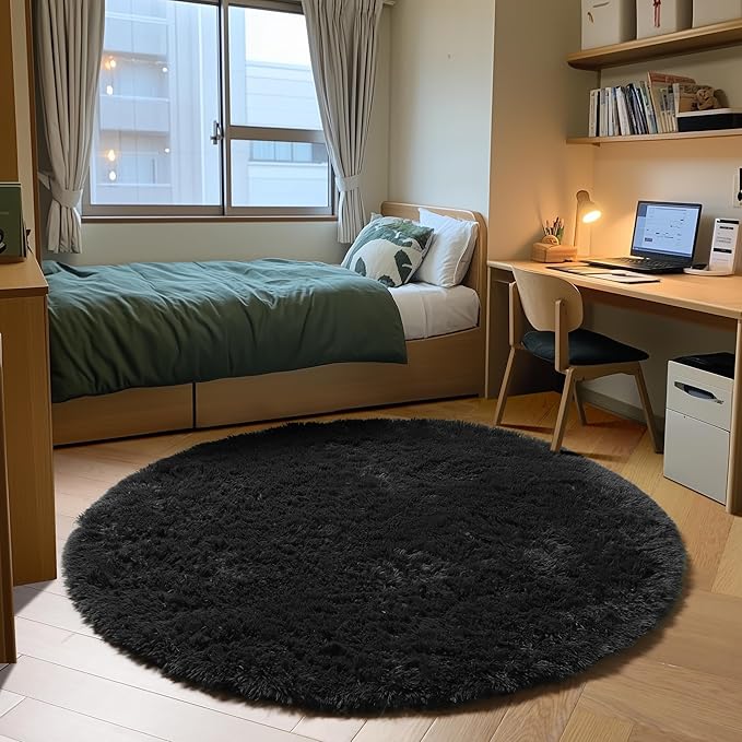 ONASAR Black Round Area Rug 4ft, Soft Bedroom Circle Rugs Floor Mats - Image 3
