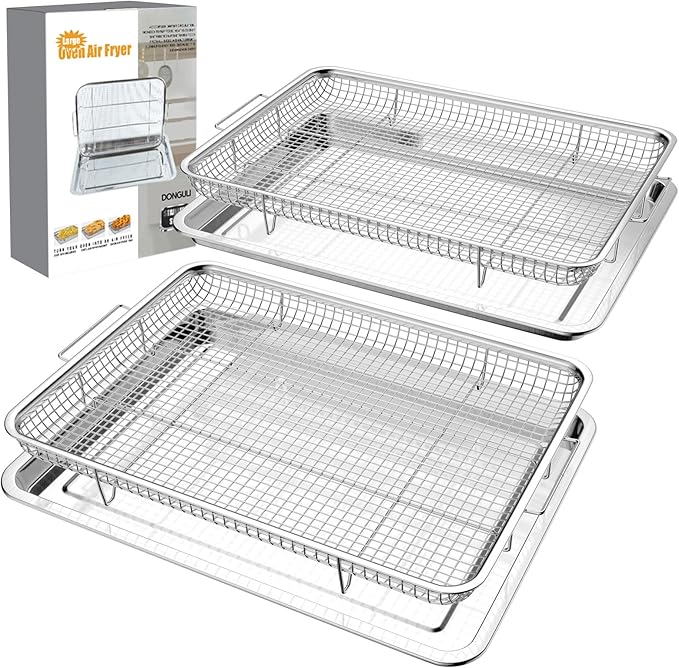 Air Fryer Basket for Oven 12.8"x9.6", 2 Pack Large Air Fryer Basket and Tray by DONGULI