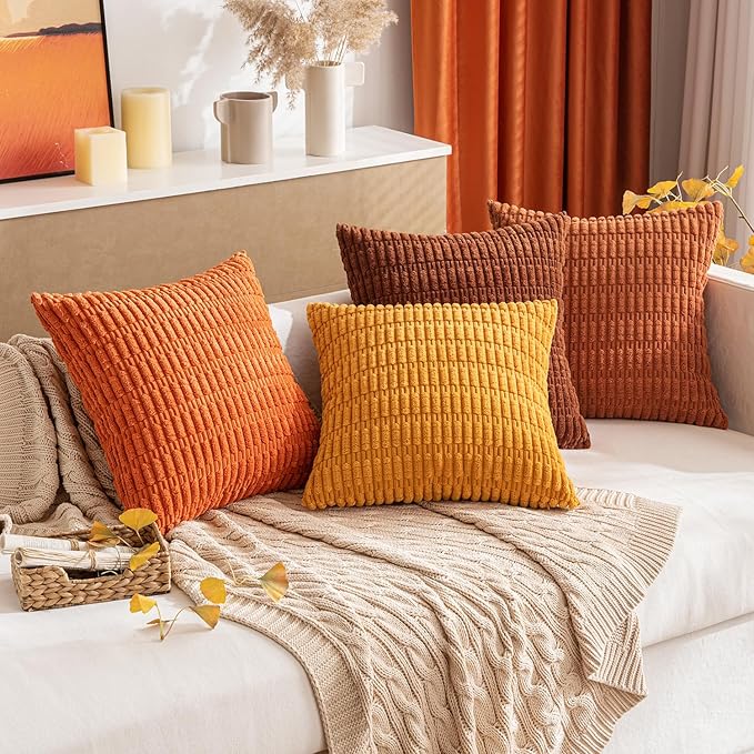 MIULEE Pack of 2 Dark Rust Corduroy Decorative Pillow Covers 20x20 Inch Soft - Image 8