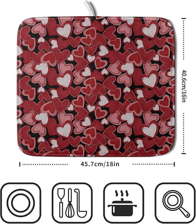 Valentines Day Dish Drying Mat for Kitchen Counter 18x16 Inch Love Drying Mat - Image 4