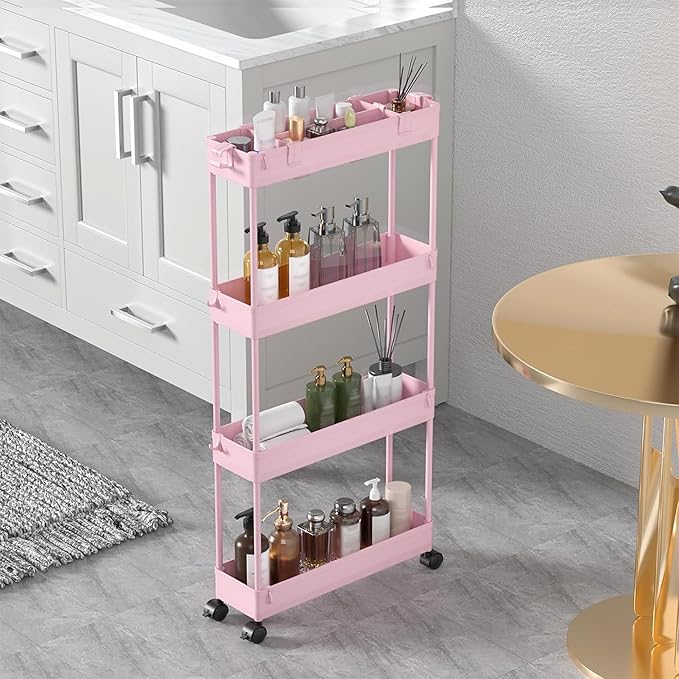 SPACELEAD 2-piece Set Slim Storage Cart 3 Tier, Bathroom Organizer Rolling