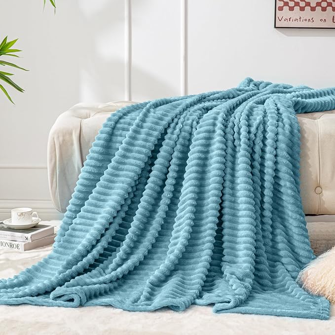 BEDELITE Fleece Throw Blanket for Couch – 3D Ribbed Jacquard Soft and Warm - Image 2