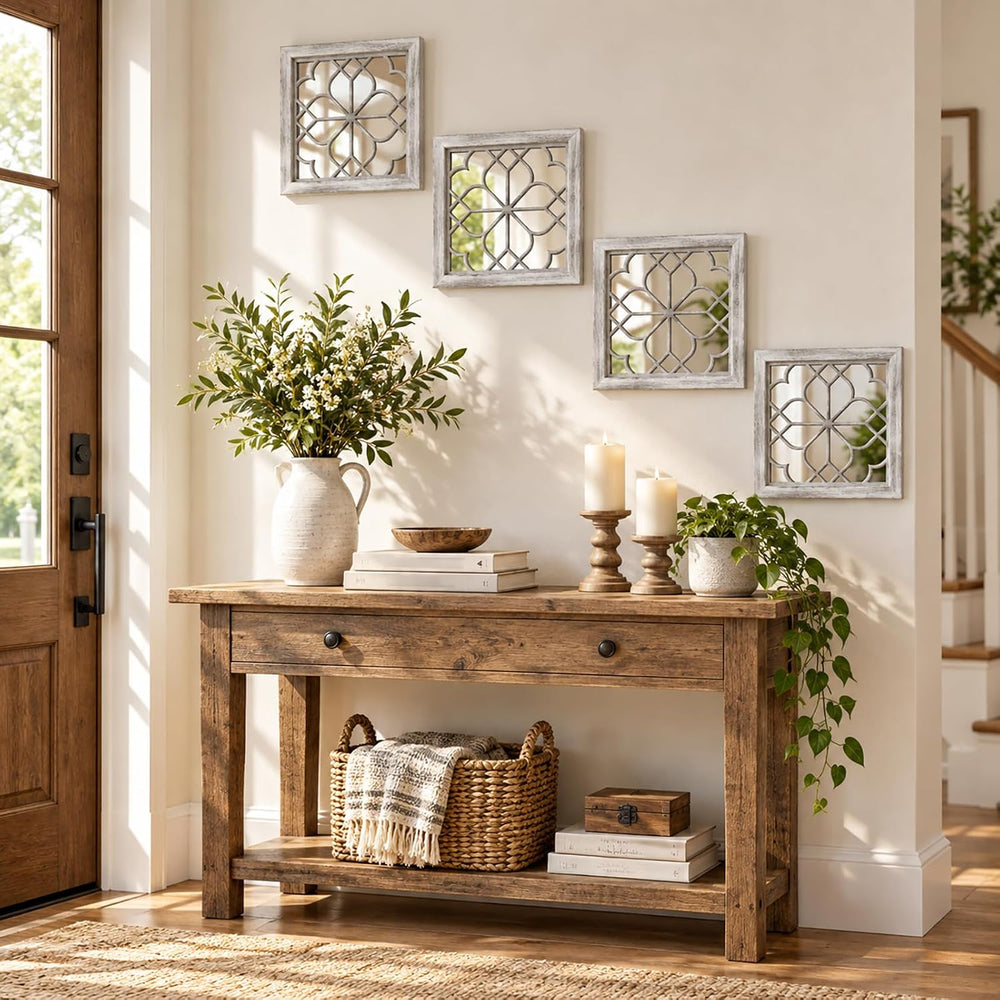 ZEXUIRU 4 Set Rustic Wall Mirrors for Bedroom Bathroom Living Room Entryway W...