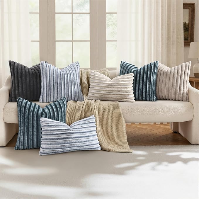 decorUhome Cozy Faux Fur Throw Pillow Covers 22x22 Set of 2 Decorative Soft - Image 5