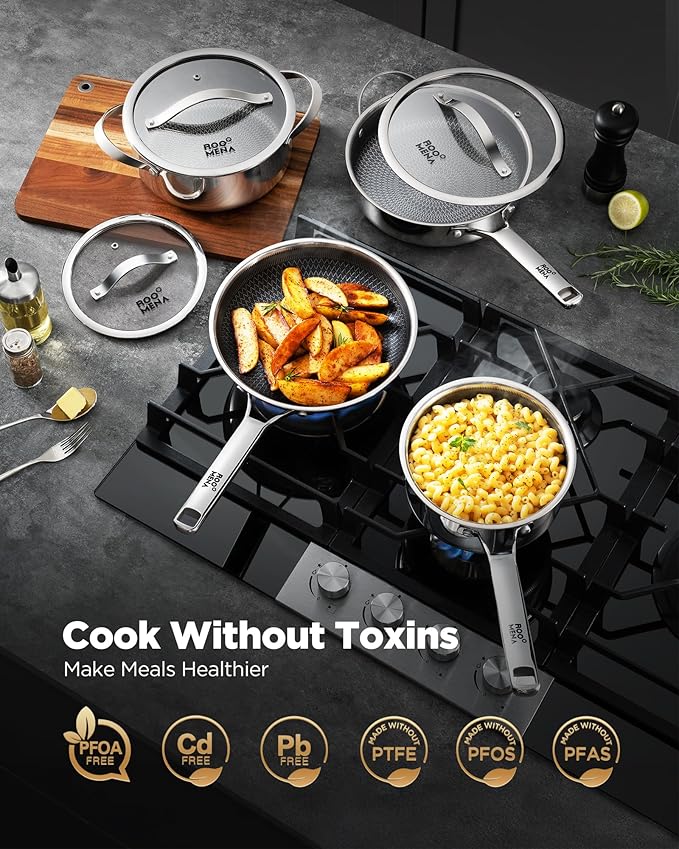 Pots and Pans Set Hybrid Stainless Steel, Dishwasher & Oven Safe, Metal Utensil - Image 3