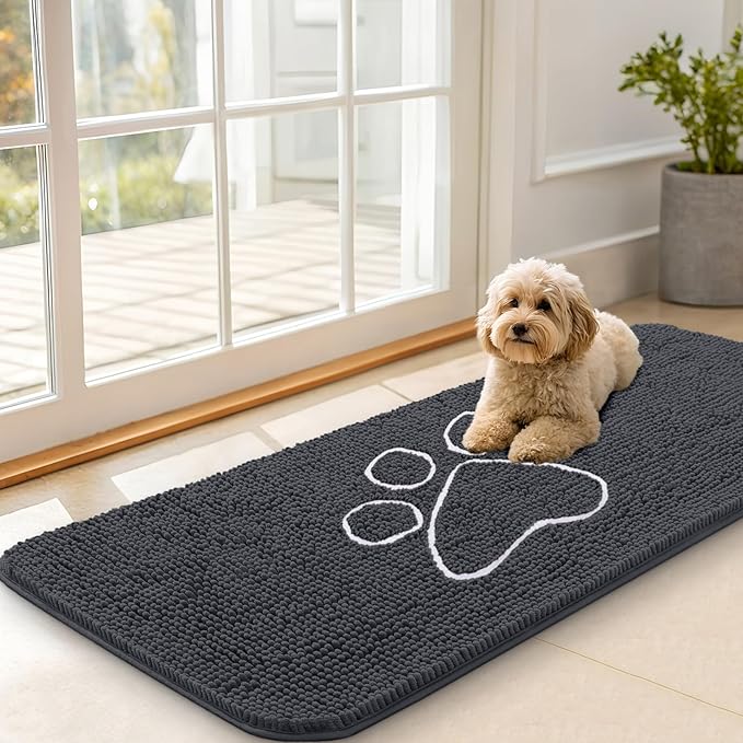 OLANLY Dog Door Mat for Muddy Paws 47x20, Paw Print Design, Absorbs Moisture by OLANLY