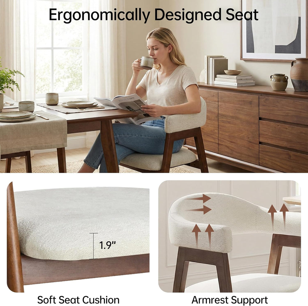 VKNOW Wooden Barrel Dining Chairs Set of 2 with Arms and Curved Back, Beige