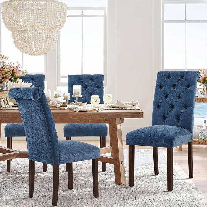 COLAMY Button Tufted Dining Chairs Set of 4, Parsons Upholstered Fabric Dinin...